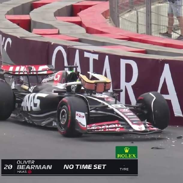 Oliver Bearman Crashes at Turn 1 During FP3 of the 2024 Azerbaijan GP